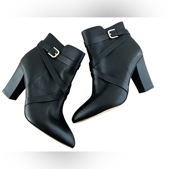 L’AGENCE Black Heeled Ankle Boots with Buckle Strap Detail Block Heel Booties - Picture 1 of 7